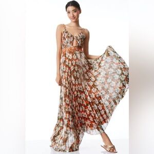 Alice + Olivia Gloria Chain-Strap Pleated Maxi Dress NWT - Size 0